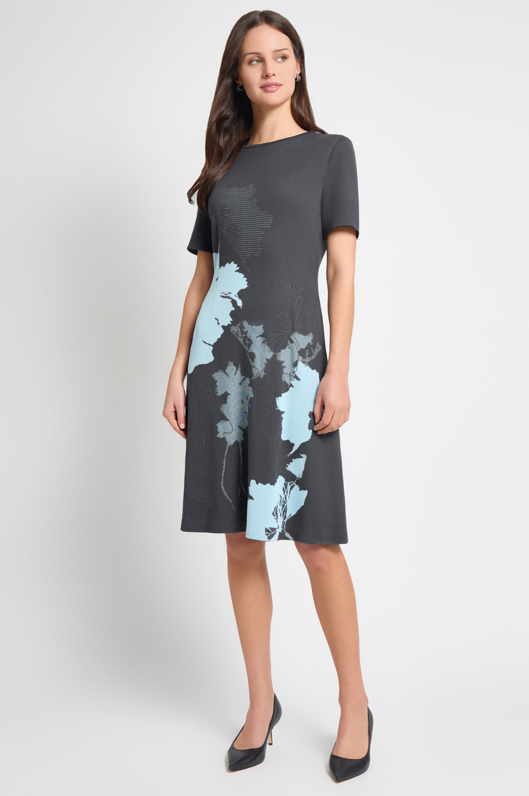 A-Line Floral Jacquard Soft Knit Midi Dress | Ming Wang