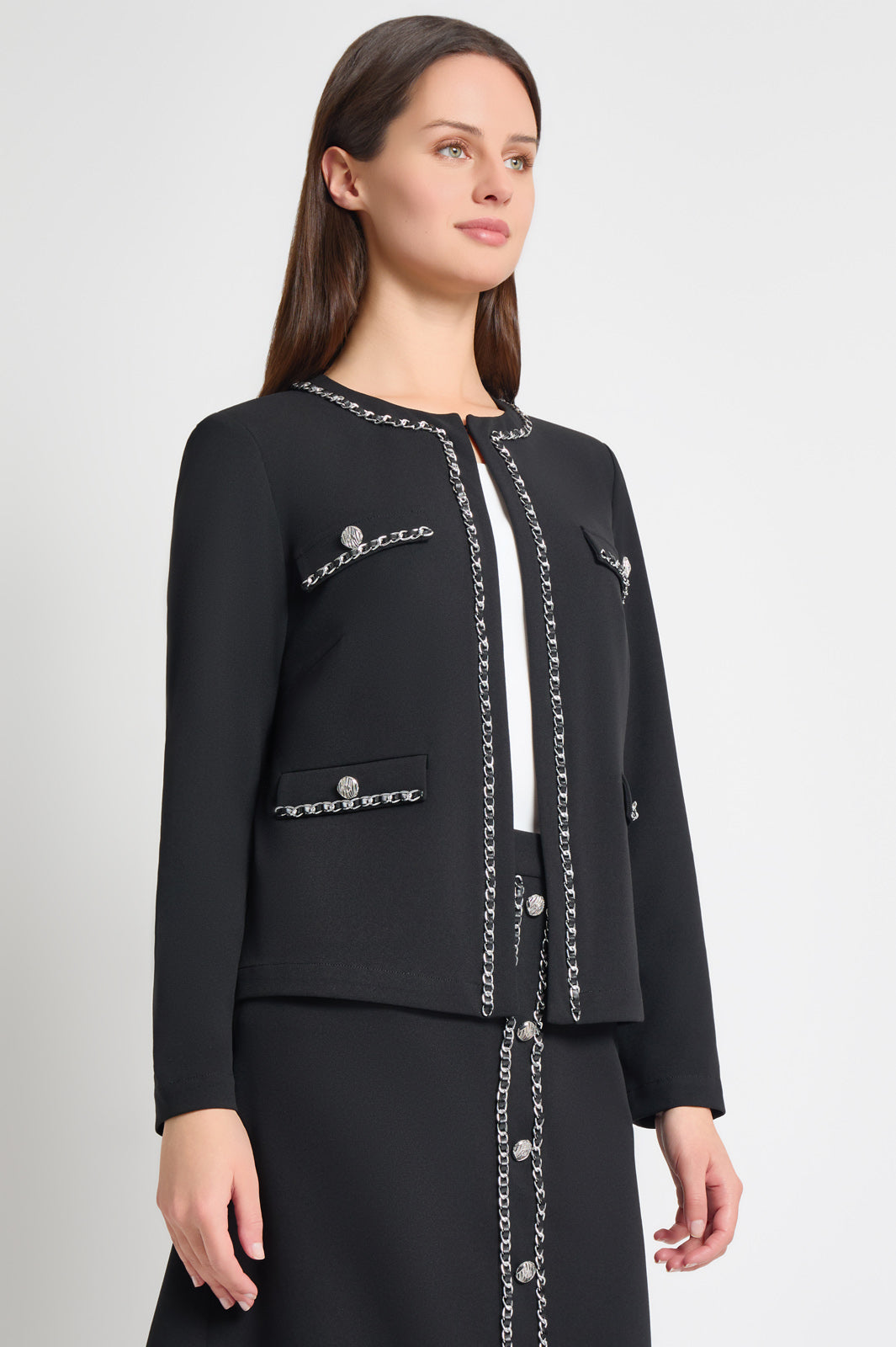 Heritage Fit Chain Trim Stretch Deco Crepe Jacket | Ming Wang