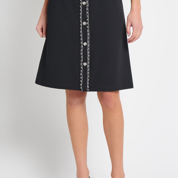 Plus Size A-Line Chain Trim Stretch Deco Crepe Skirt | Ming Wang