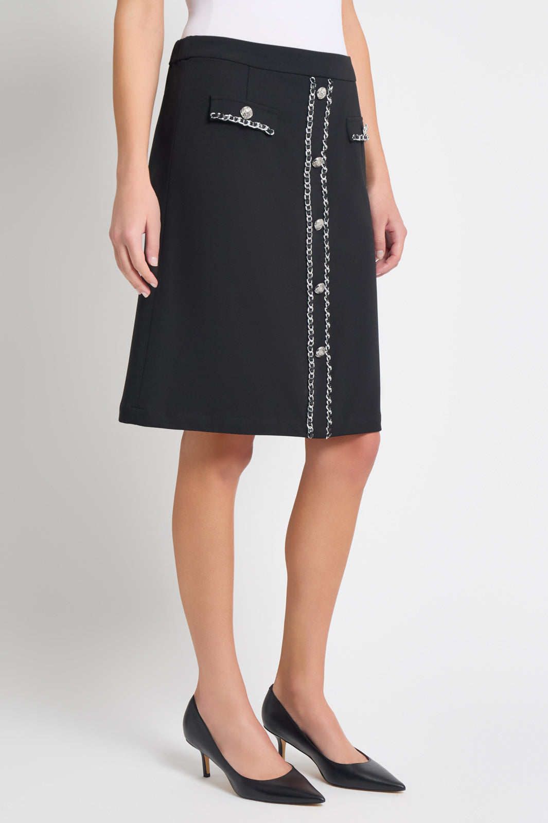 Plus Size A-Line Chain Trim Stretch Deco Crepe Skirt | Ming Wang