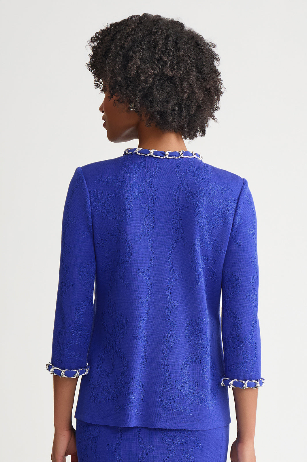 Petite Heritage Tonal Ribbon Chain Trim Knit Jacket | Ming Wang