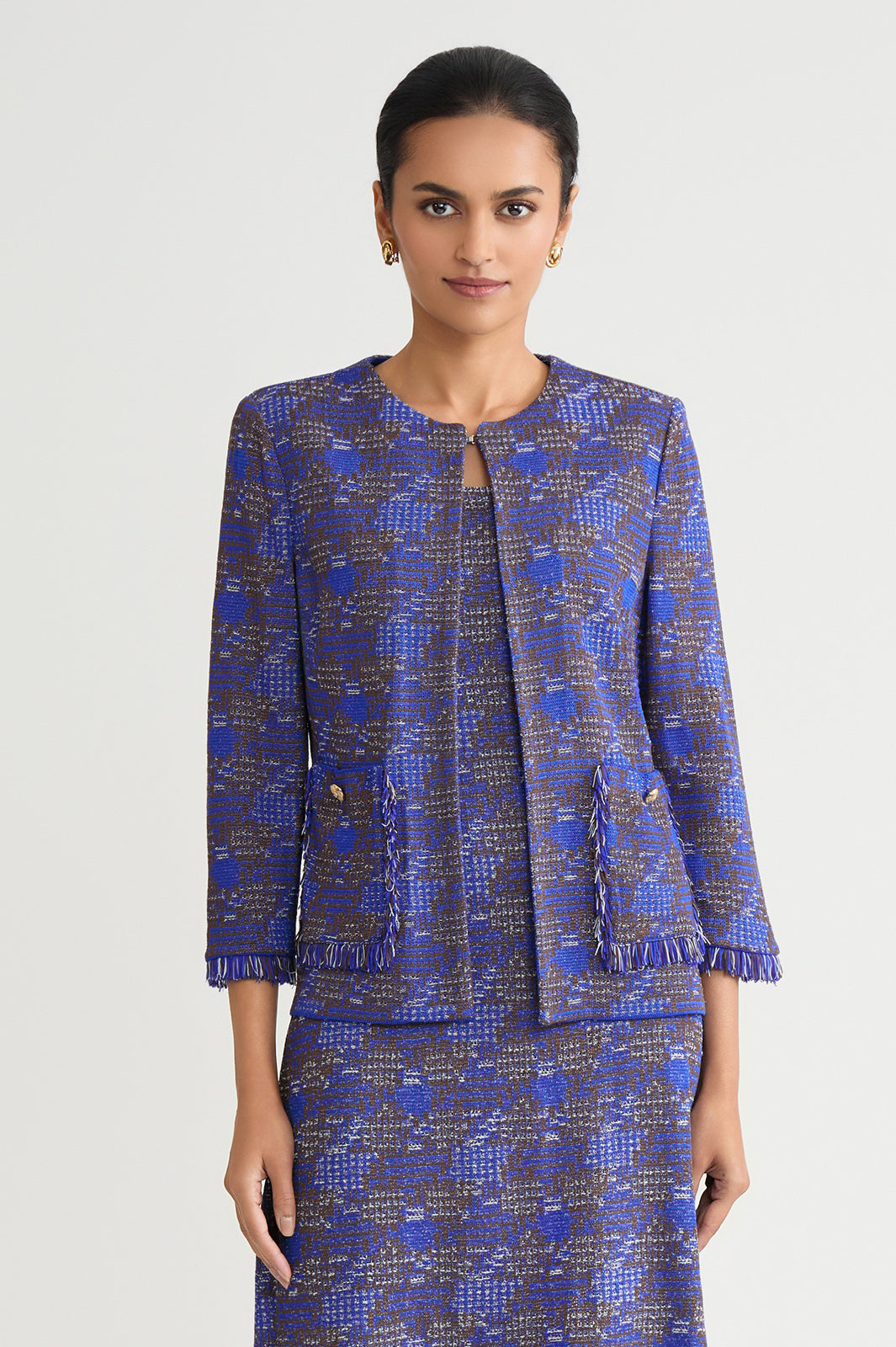 Petite Heritage Lightweight Stretch Deco Crepe Wing Collar Jacket, Indigo