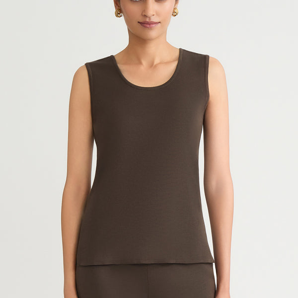 Mid-Length Scoop Neck Knit Tank | Ming Wang