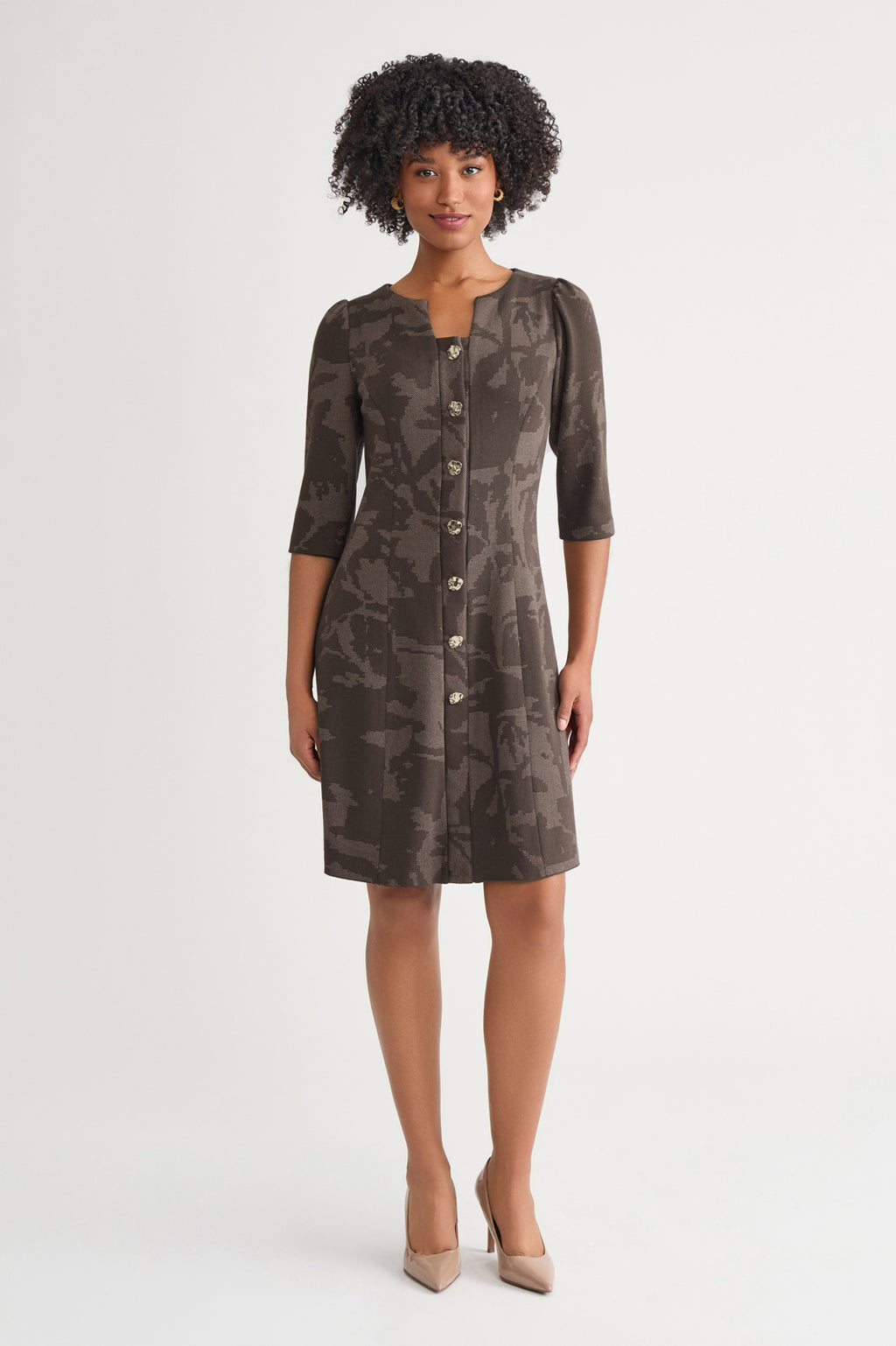 A-Line Floral Jacquard Soft Knit Dress | Ming Wang