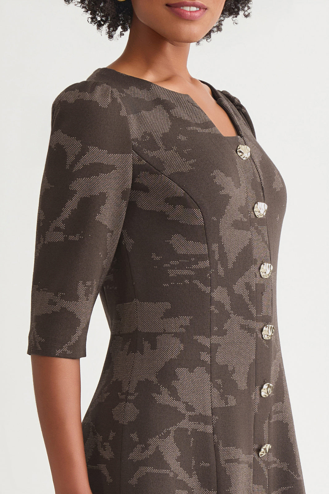 A-Line Floral Jacquard Soft Knit Dress | Ming Wang