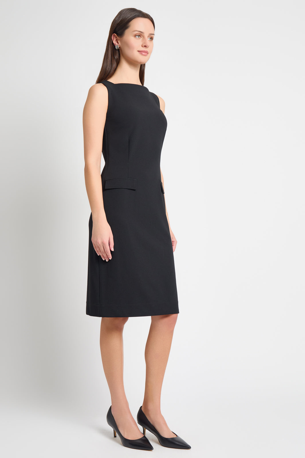 midi knee length dress for women Midi Black Wedding Guest Dress: Mac Duggal 68958 Black Multi / 2