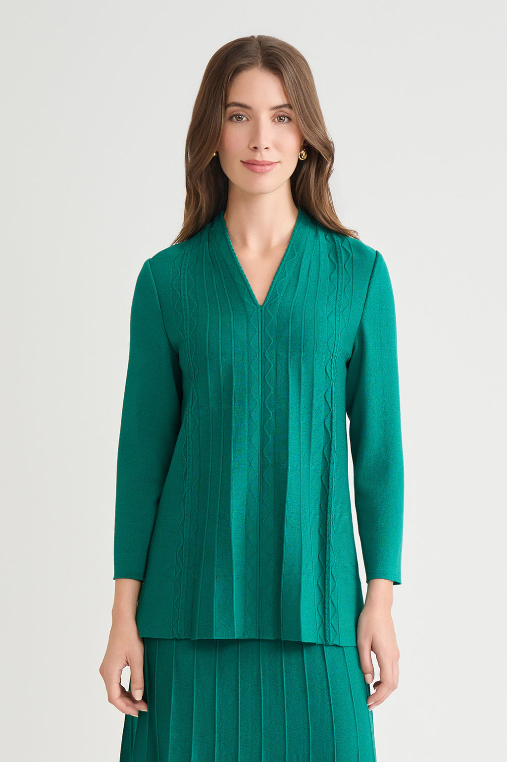 Tonal Multi-Stitch Flared Soft Knit Tunic | Ming Wang