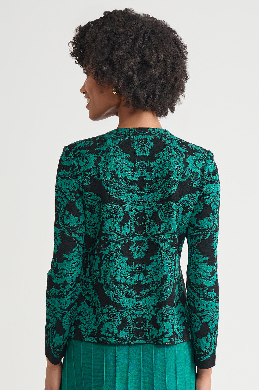 Plus Size Heritage Filigree Multi-Stitch Knit Jacket | Ming Wang