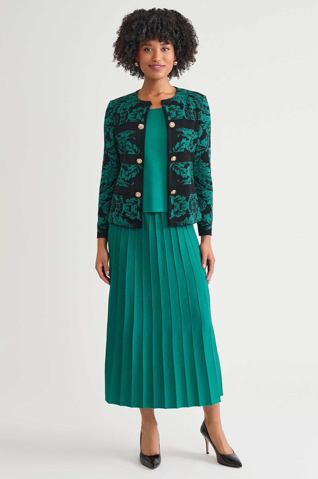 Plus Size Heritage Filigree Multi-Stitch Knit Jacket | Ming Wang