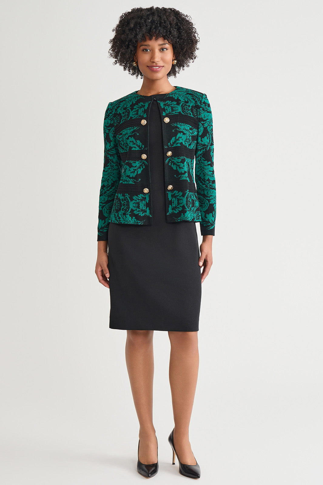 Plus Size Heritage Filigree Multi-Stitch Knit Jacket | Ming Wang
