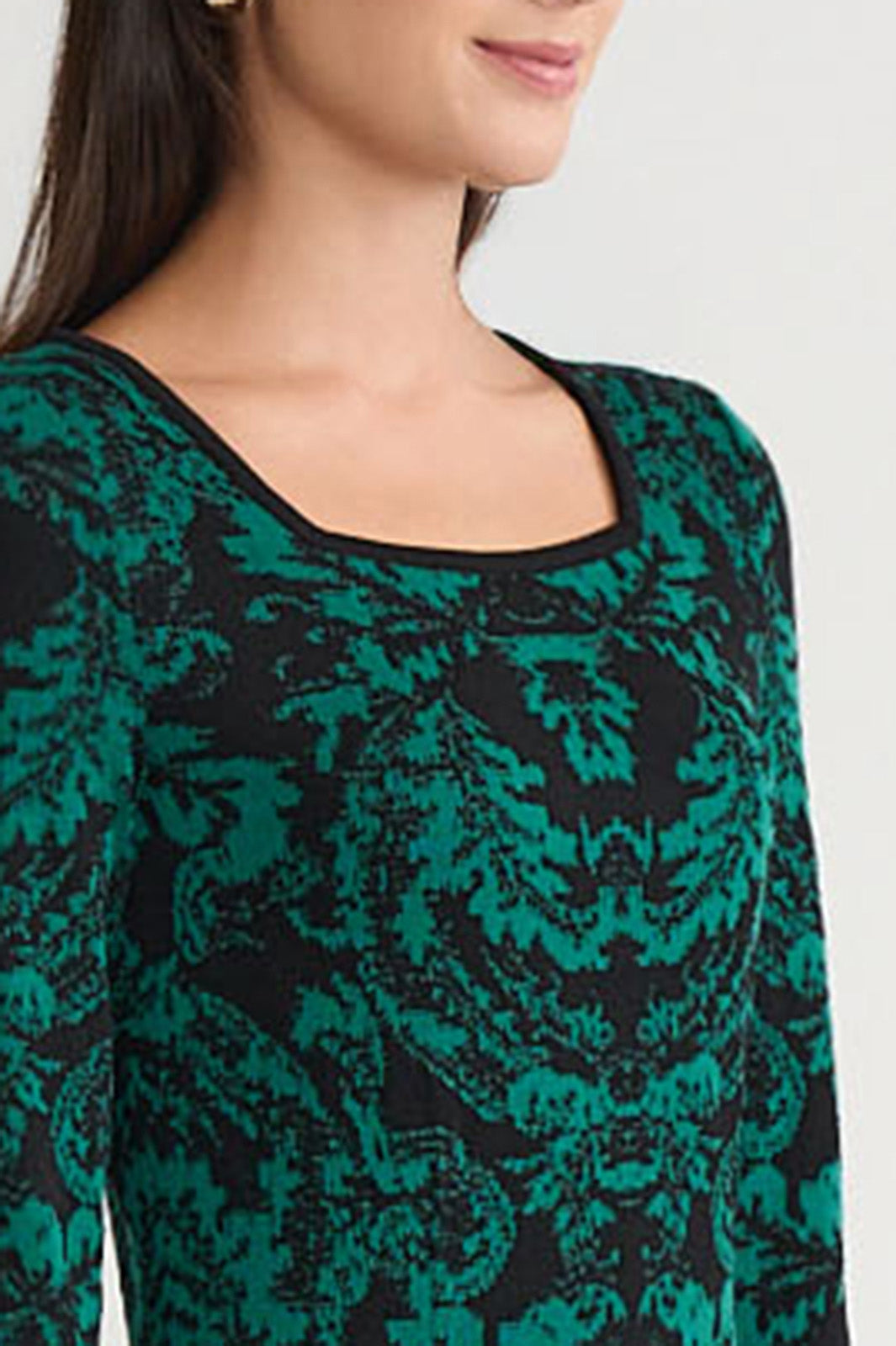 A-Line Filigree Jacquard Soft Knit Dress | Ming Wang