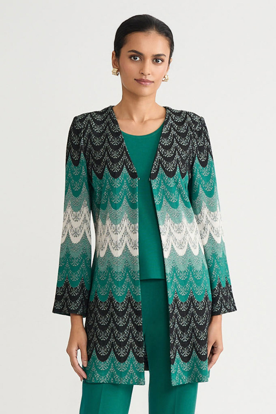 Heritage Scalloped Jacquard Soft Knit Jacket | Ming Wang