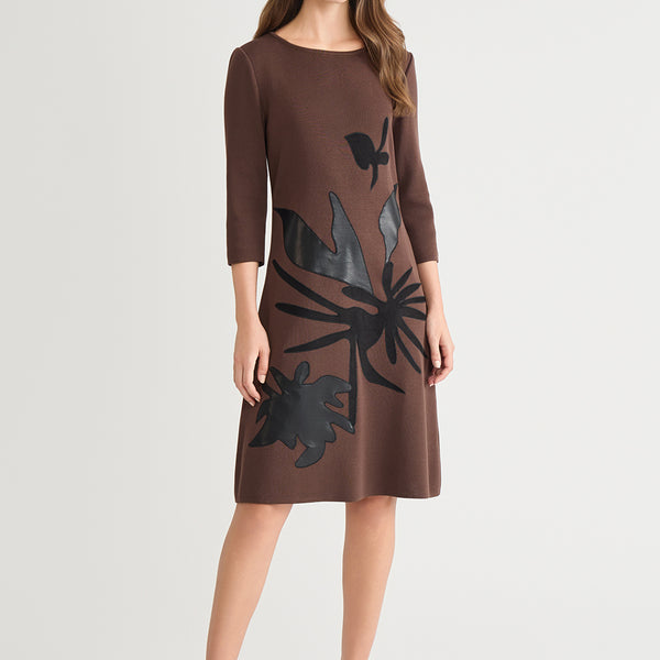 Plus Size A-Line Botanical Applique Knit Dress | Ming Wang