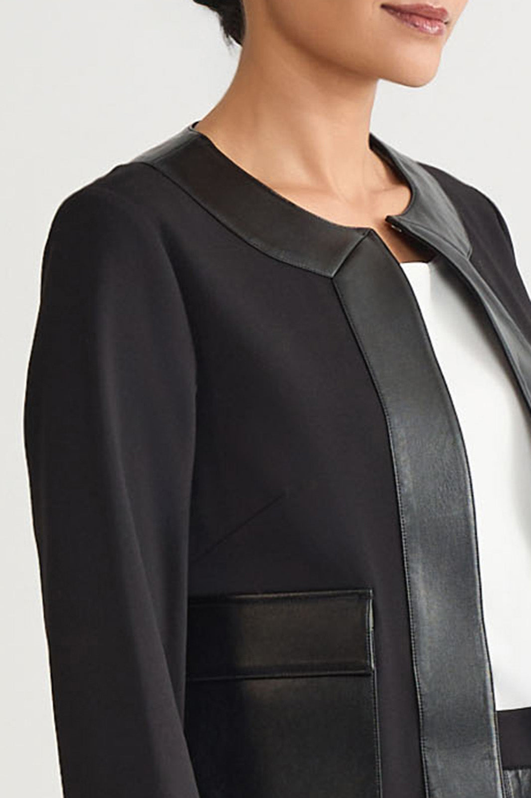 Heritage Stretch Ponte Faux Leather Trim Short Jacket | Ming