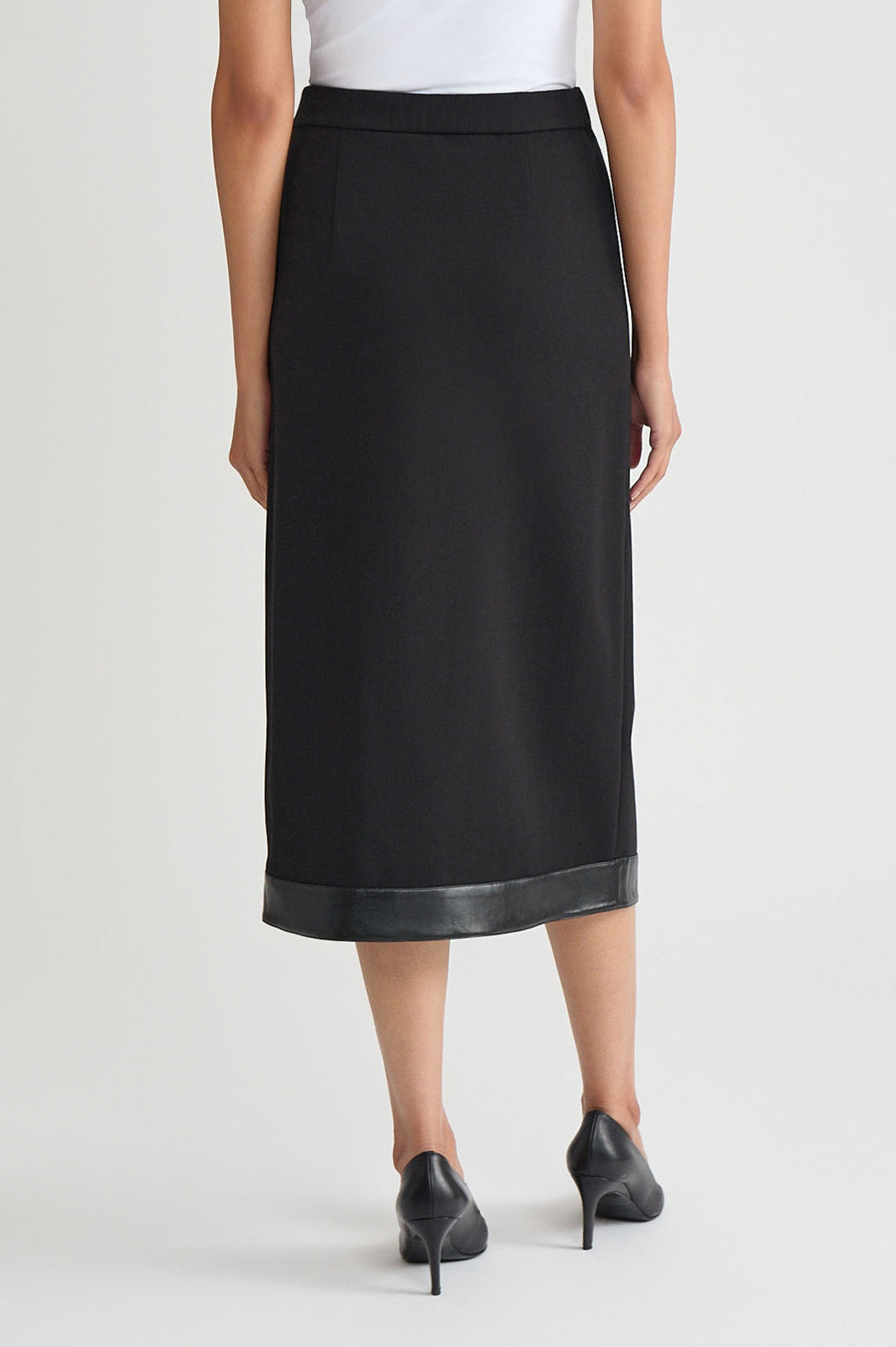 Stretch Ponte Faux Leather Trim Maxi Skirt | Ming Wang
