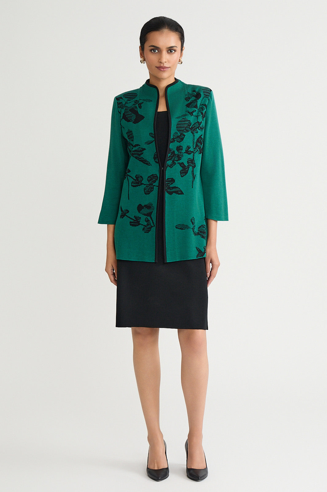 Heritage Contrast Trim Floral Jacquard Knit Jacket | Ming Wang
