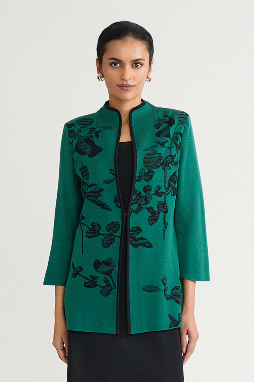 Heritage Contrast Trim Floral Jacquard Knit Jacket | Ming Wang