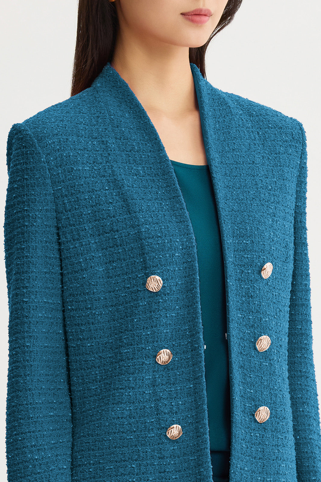 Tonal Eyelash Tweed Knit Jacket | Ming Wang