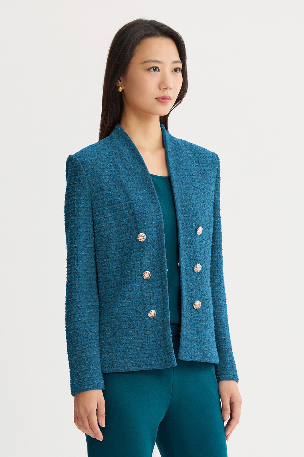 Tonal Eyelash Tweed Knit Jacket | Ming Wang