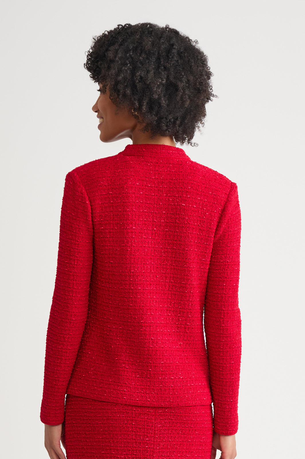 Tailored Tonal Eyelash Tweed Knit Jacket | Ming Wang