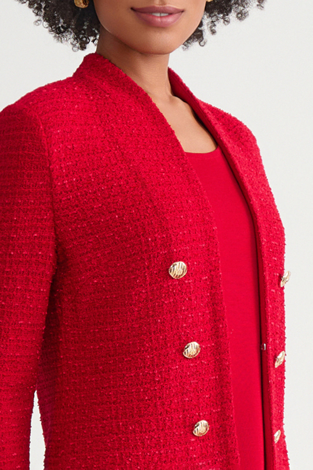 Tailored Tonal Eyelash Tweed Knit Jacket | Ming Wang
