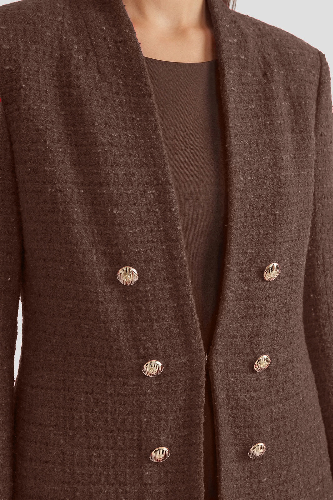 Tonal Eyelash Tweed Knit Jacket | Ming Wang