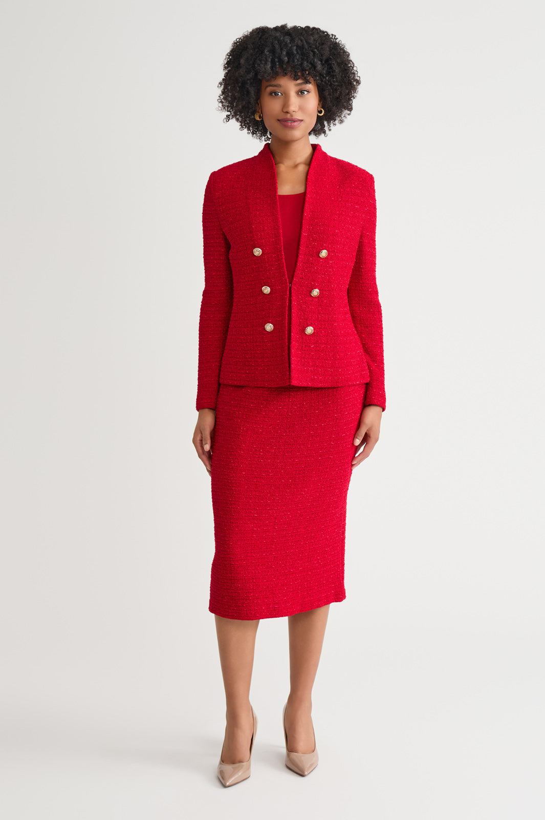 Tailored Tonal Eyelash Tweed Knit Jacket | Ming Wang