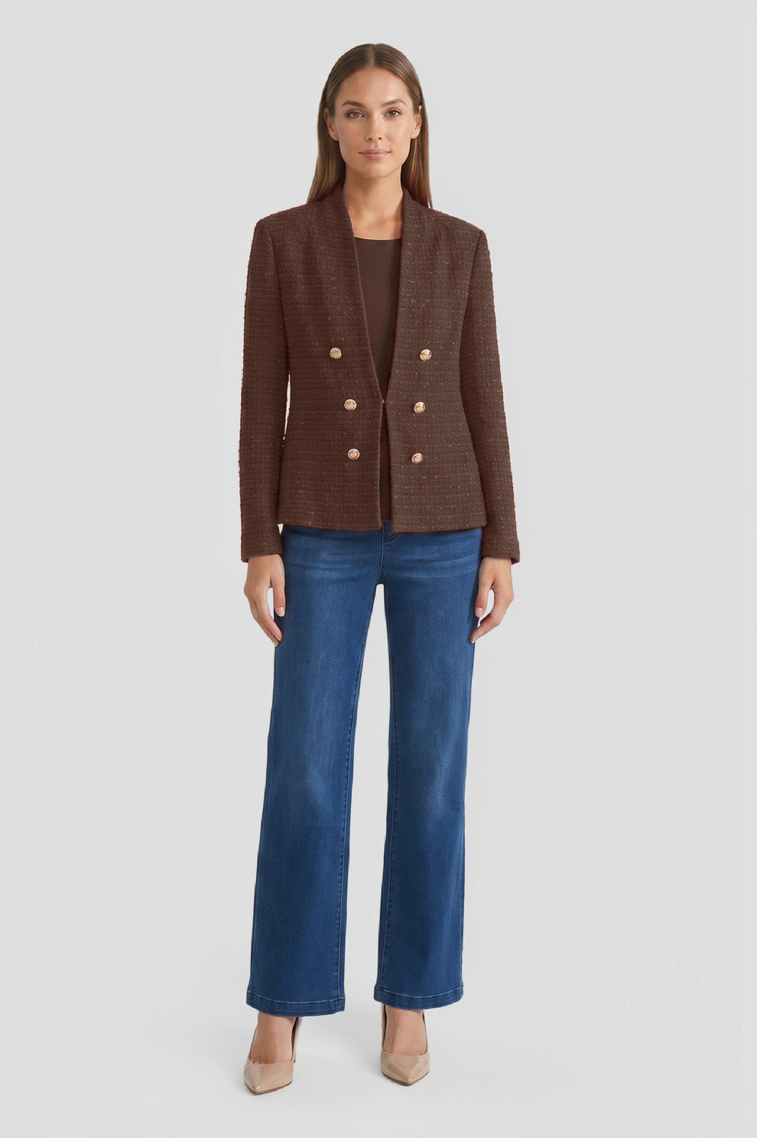 Tonal Eyelash Tweed Knit Jacket | Ming Wang