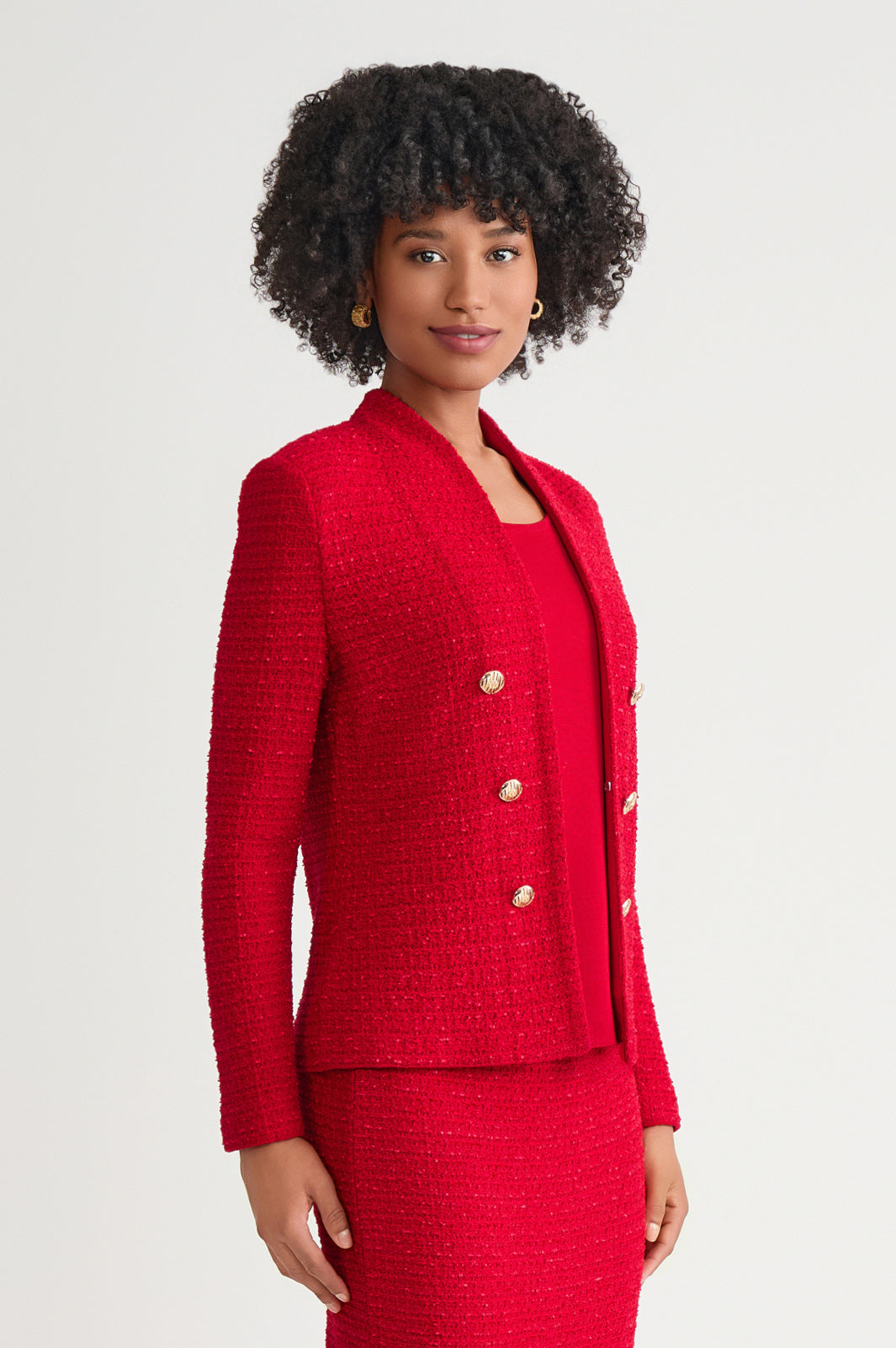 Tailored Tonal Eyelash Tweed Knit Jacket | Ming Wang