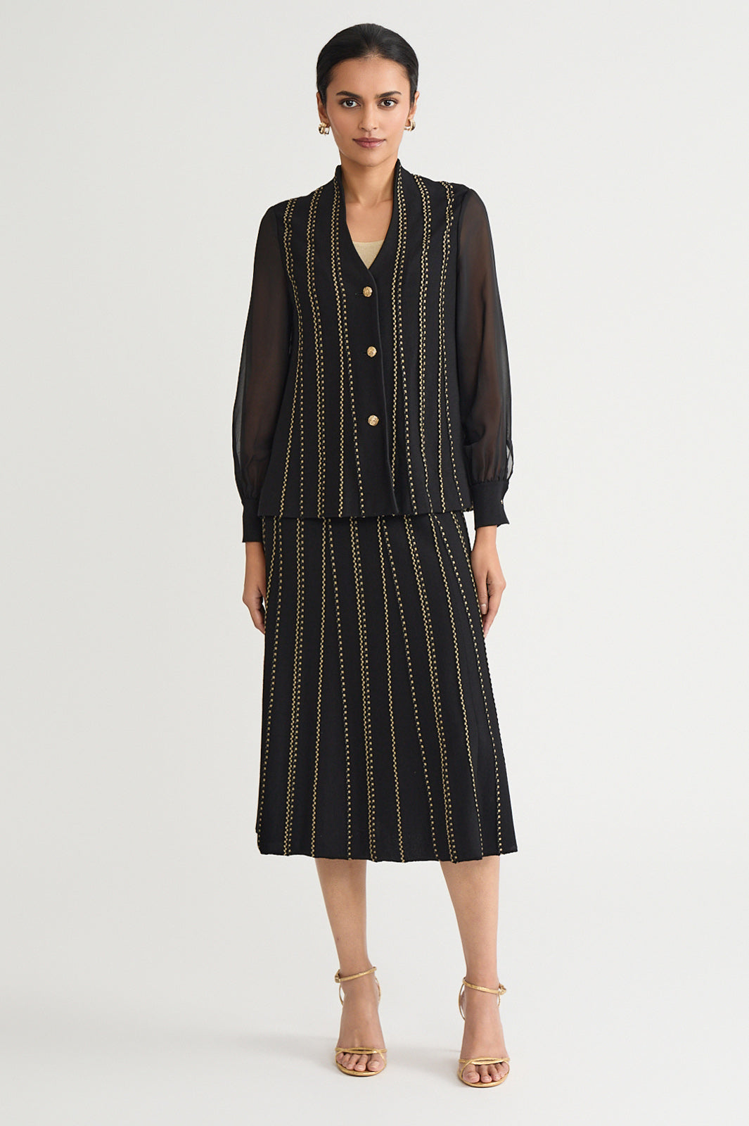 Ming Wang Women's Heritage Button Front Lurex Soft Knit Cardigan - Black - Cardigans