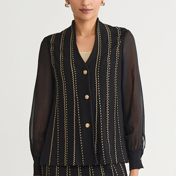 Heritage Button Front Lurex Soft Knit Cardigan | Ming Wang