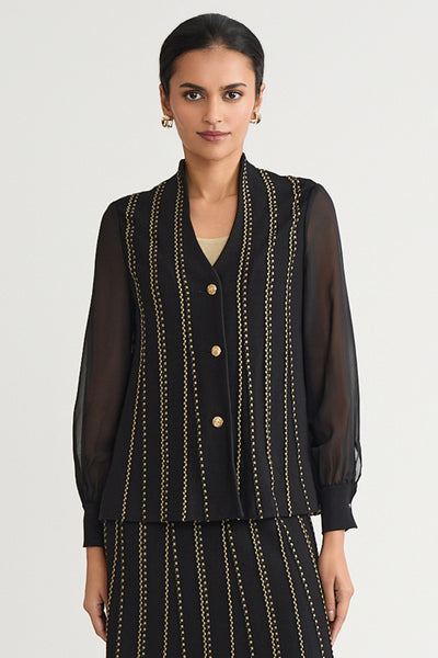 現行販売中 フォクシー CARDIGAN LE RUBAN CARDIGAN 黒 Heritage Button Front Lurex Soft Knit Cardigan | Ming Wang