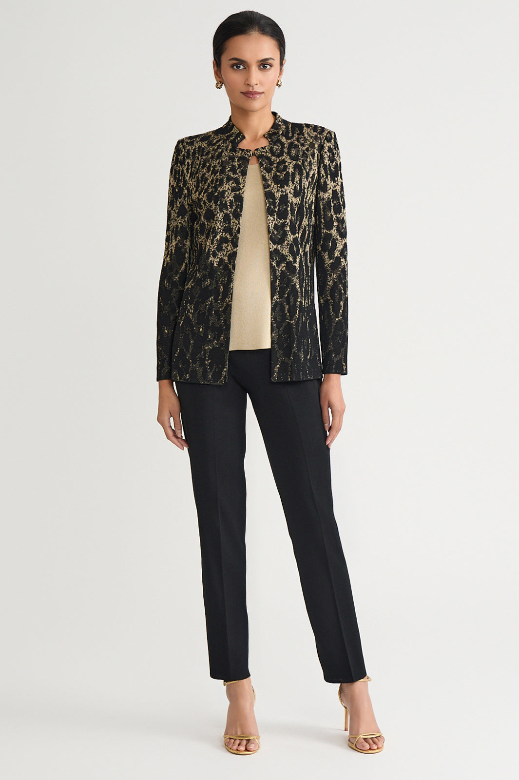 Heritage Lurex Leopard Print Jacquard Knit Jacket | Ming Wang