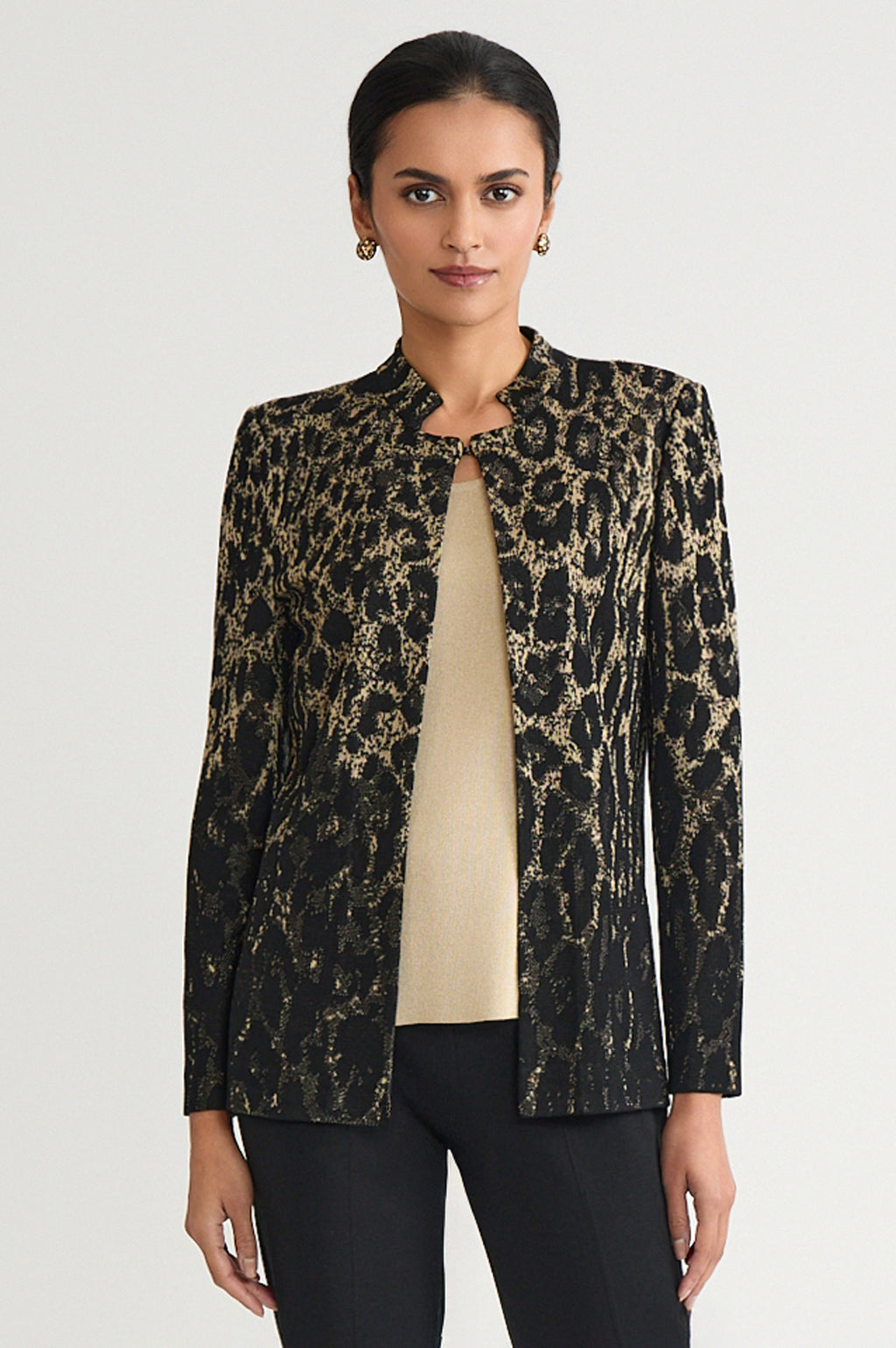 Petite Heritage Lurex Leopard Print Jacquard Knit Jacket