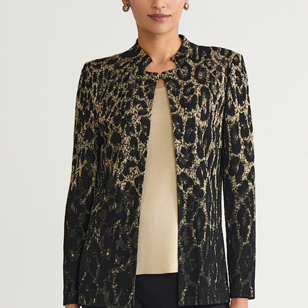 Petite Heritage Lurex Leopard Print Jacquard Knit Jacket