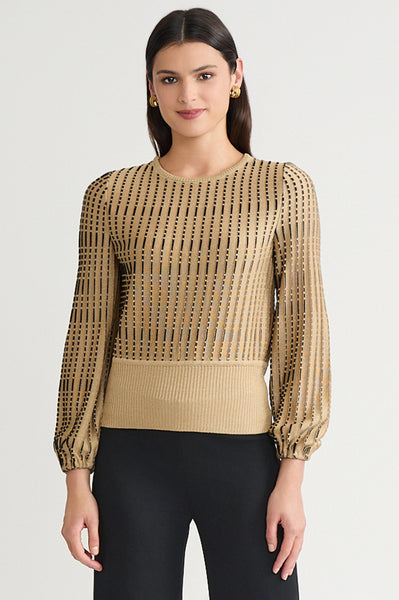 トップス melt the lady collared knit tops Linear Lurex Soft Knit Top | Ming Wang