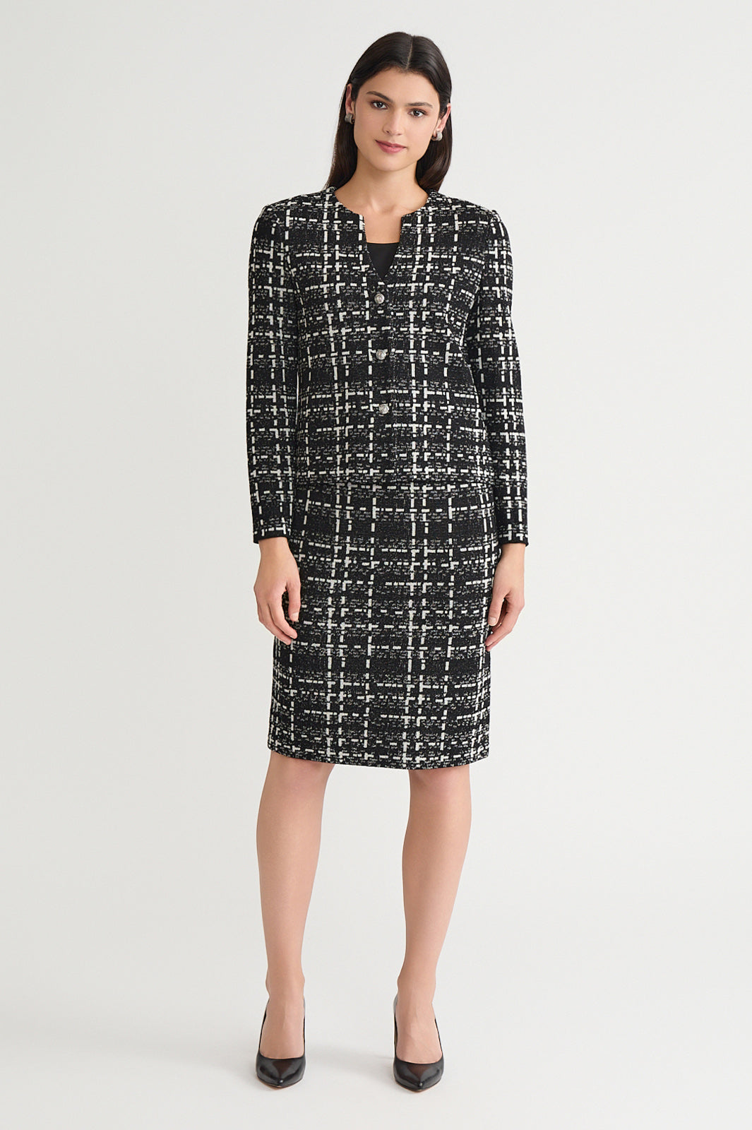 Checkered Jacquard Straight Knit Skirt | Ming Wang