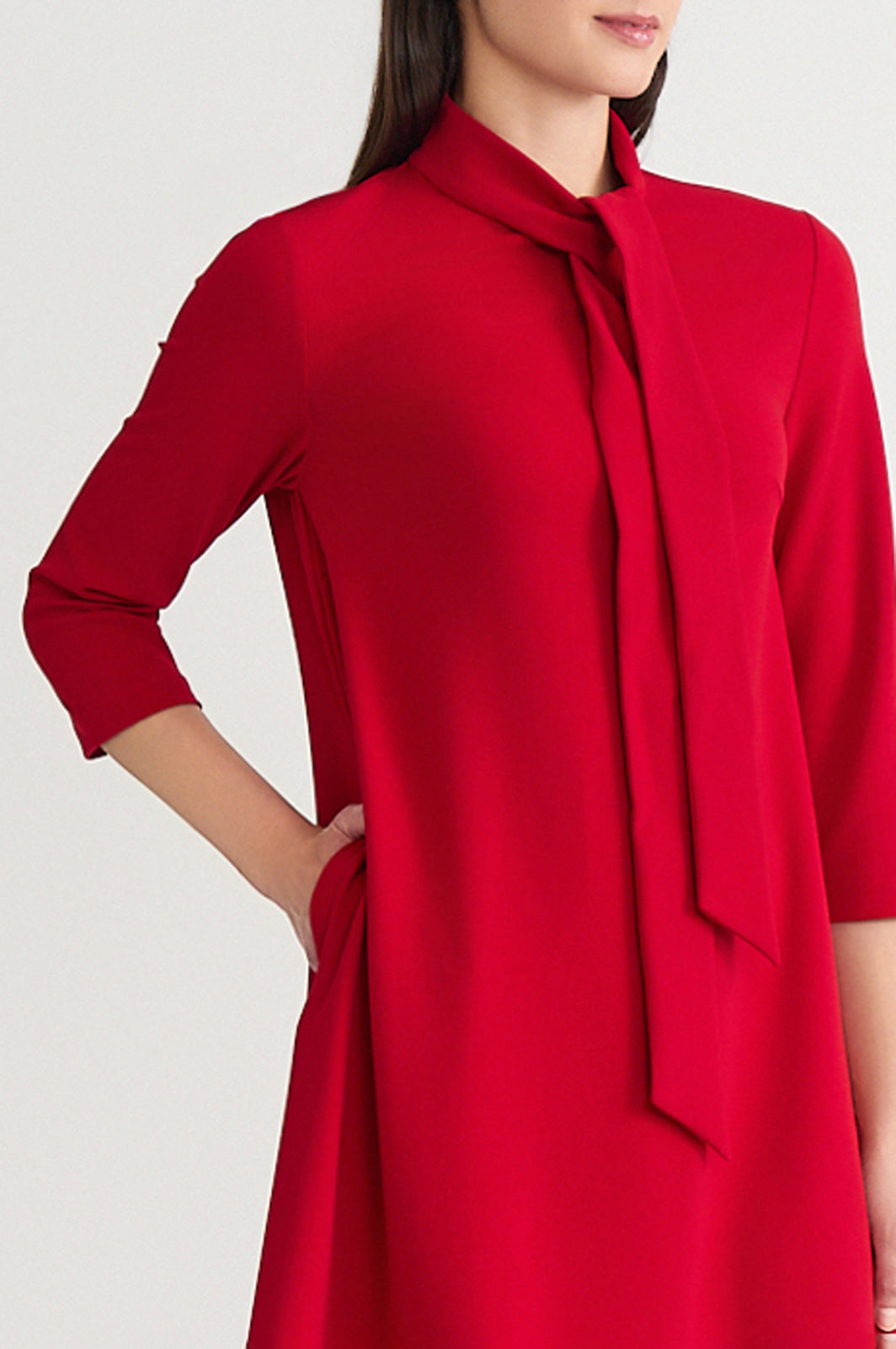 Stretch Deco Crepe Tie-Neck Tent Dress