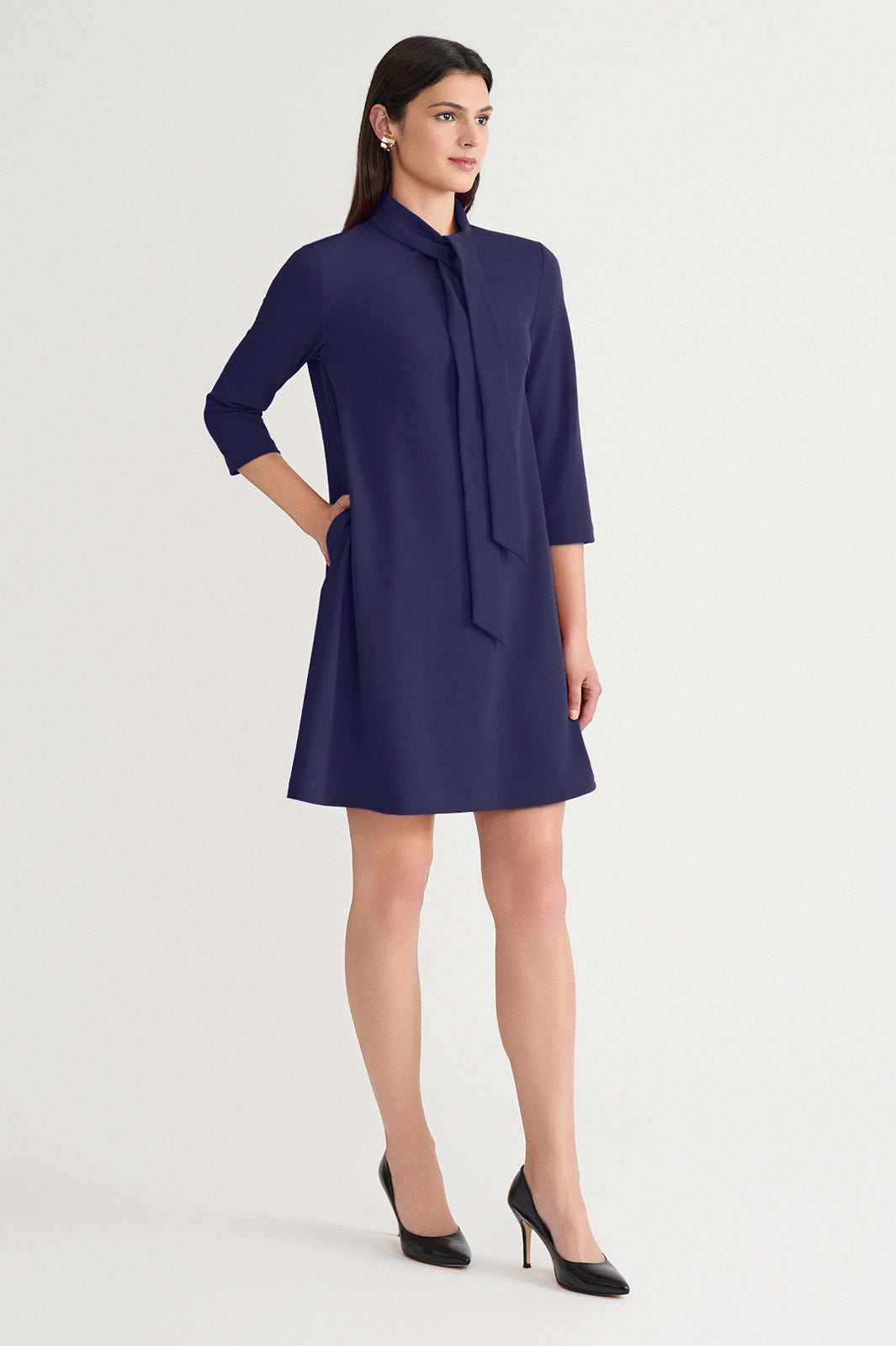 Stretch Deco Crepe Tie-Neck Tent Dress