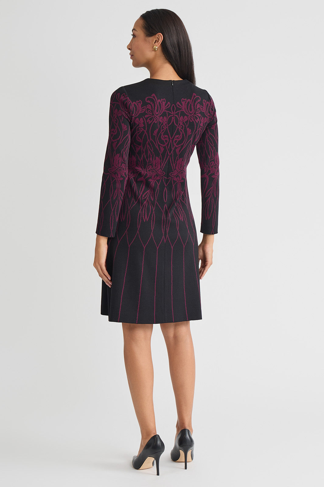 Plus Size Flared Floral Jacquard Soft Knit Dress