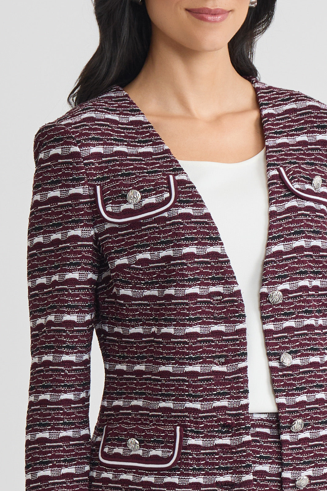 Tailored Multi-Stitch Jacquard Knit Jacket | Ming Wang