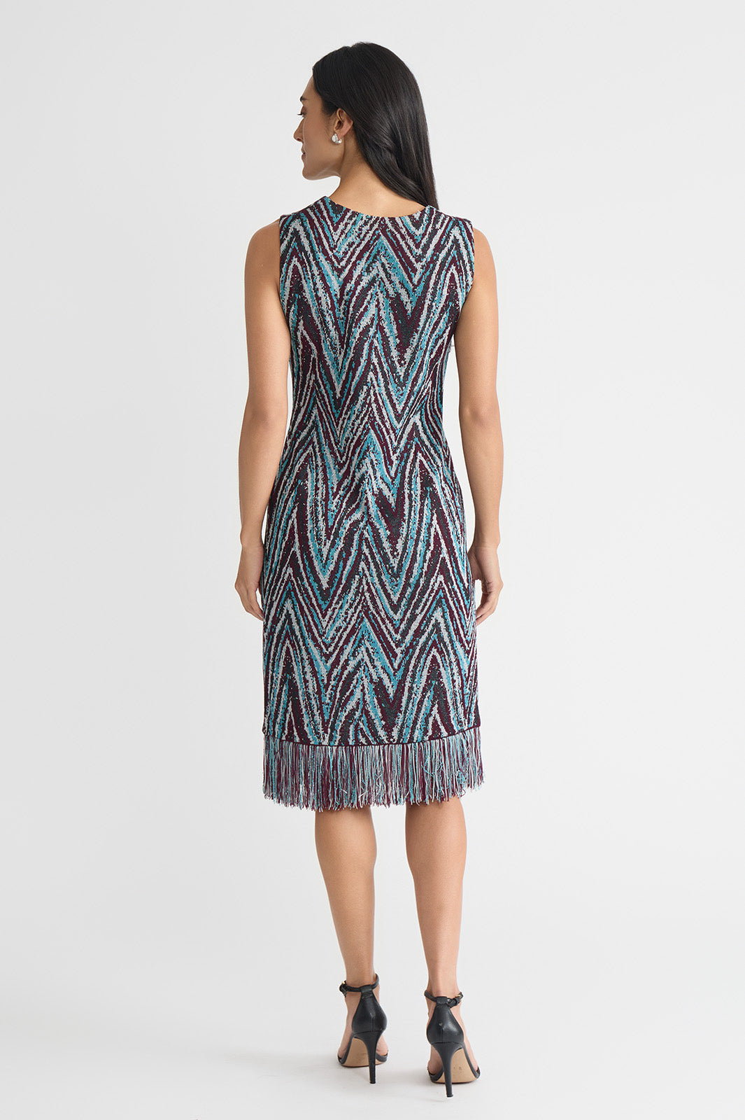 Plus Size Lurex Fringe Trim Jacquard Knit Sheath Dress
