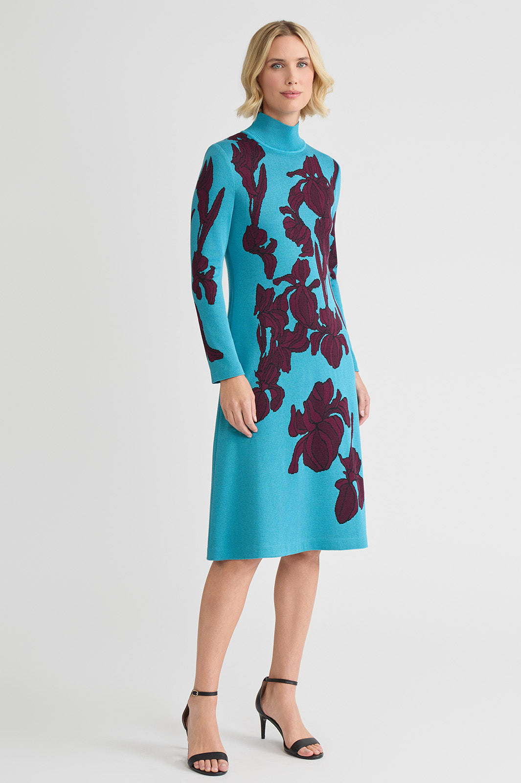 値下げ！Micro Floral Jacquard Dress A-Line Floral Jacquard Soft Knit Midi Dress | Ming Wang