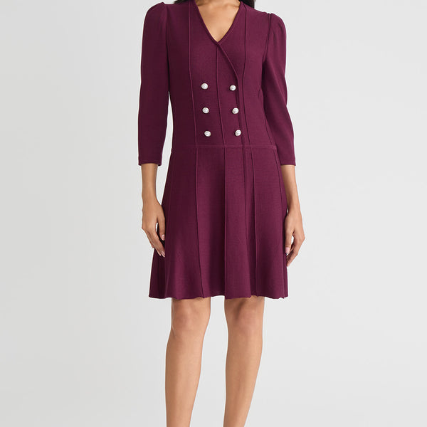 A-Line Faux Wrap Soft Knit Dress | Ming Wang