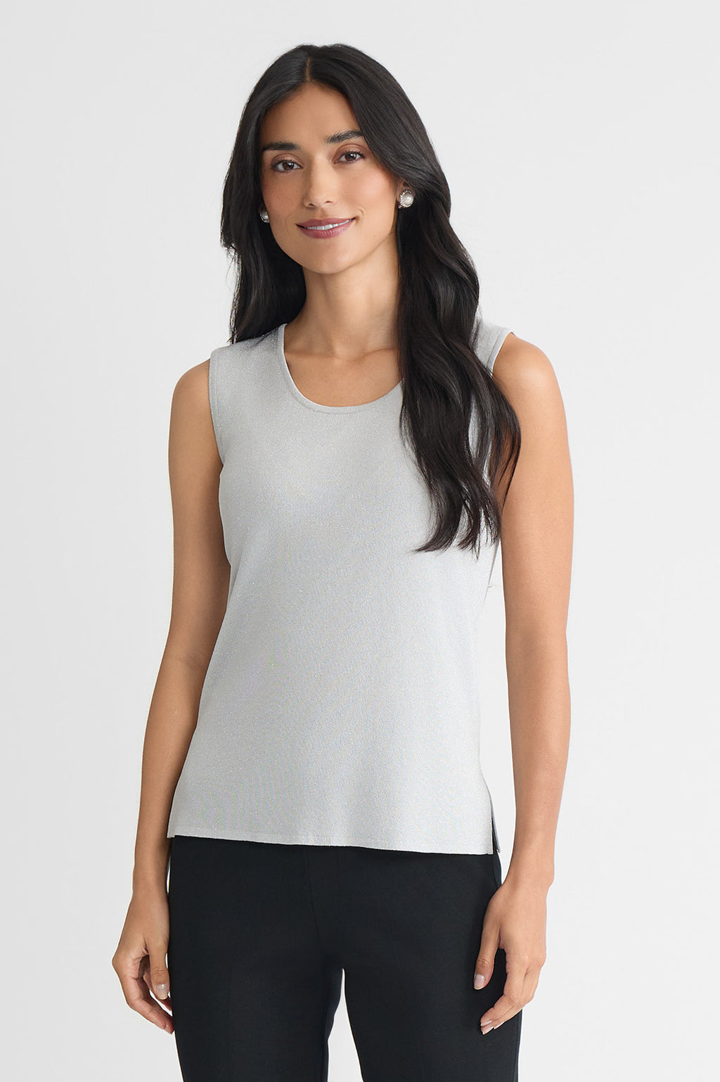 新品 MURRAL Crumpled sleeveless tops Gray Mid-Length Lurex Scoop Neck Knit Tank | Ming Wang