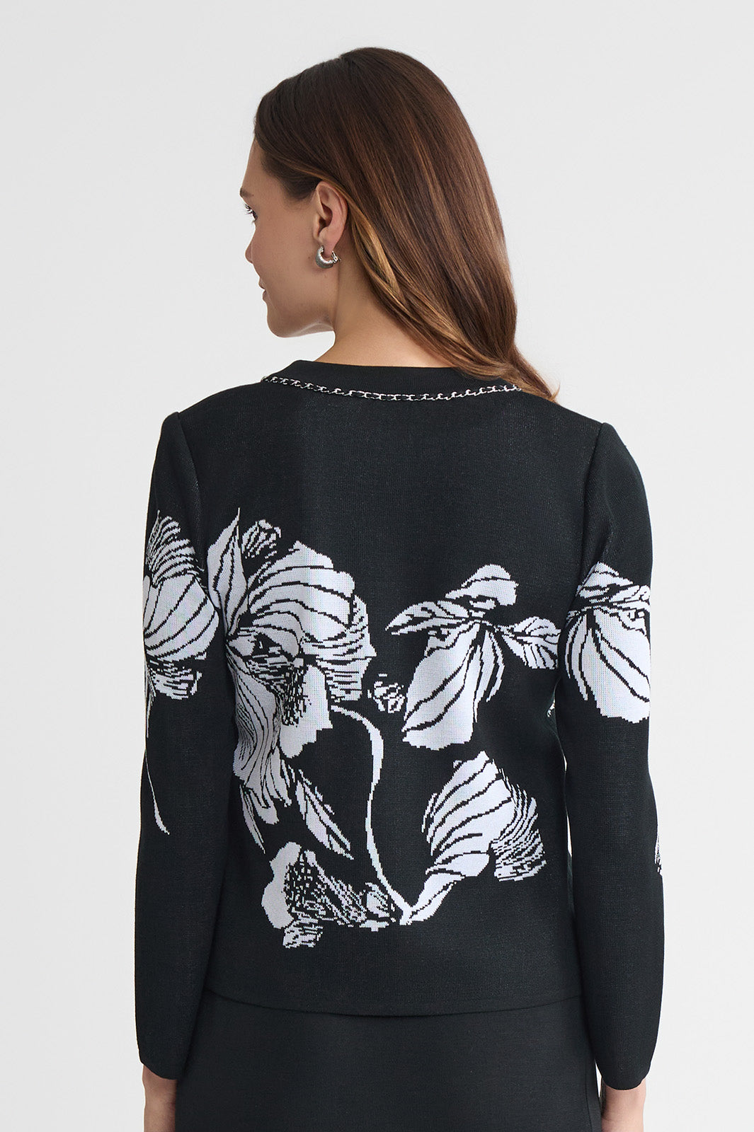 Heritage Chain Trim Floral Jacquard Knit Cardigan | Ming Wang