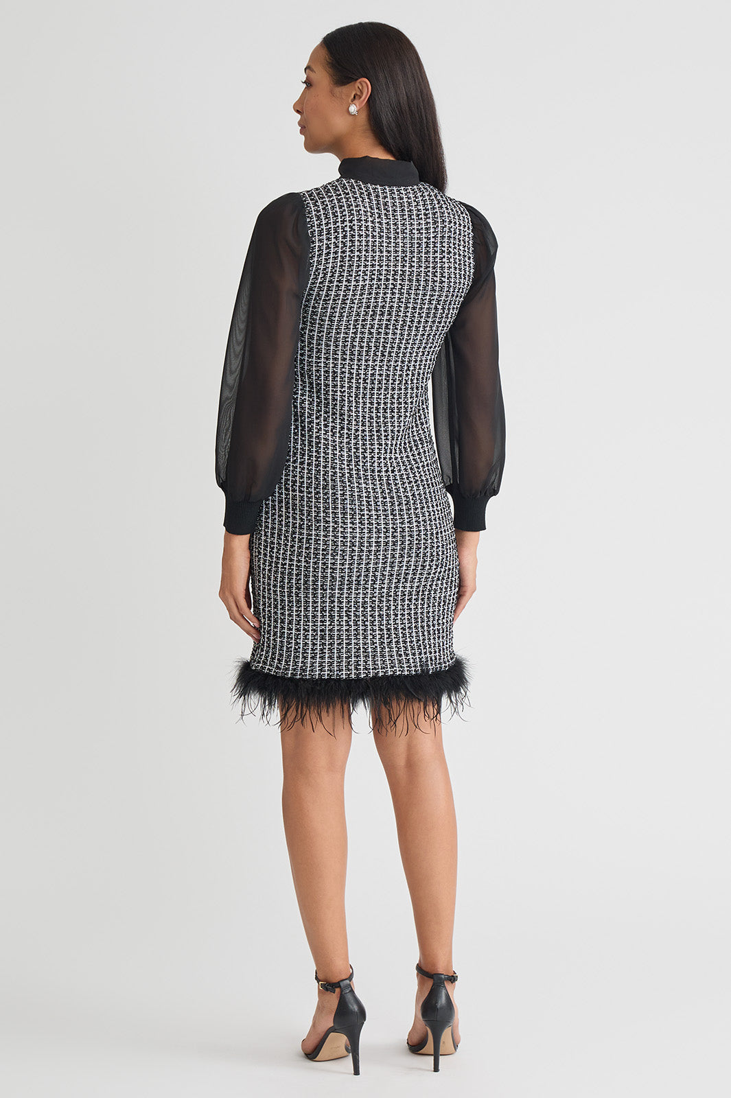 Mixed-Media Tweed Knit Sheath Dress | Ming Wang