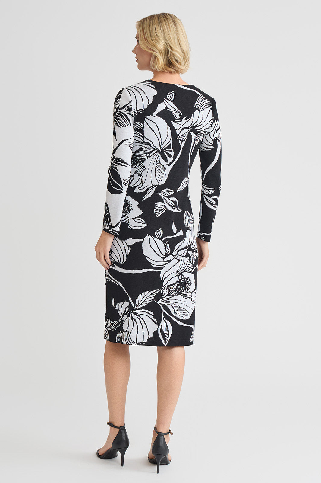 black floral knit dress Floral Jacquard Soft Knit Sheath Dress