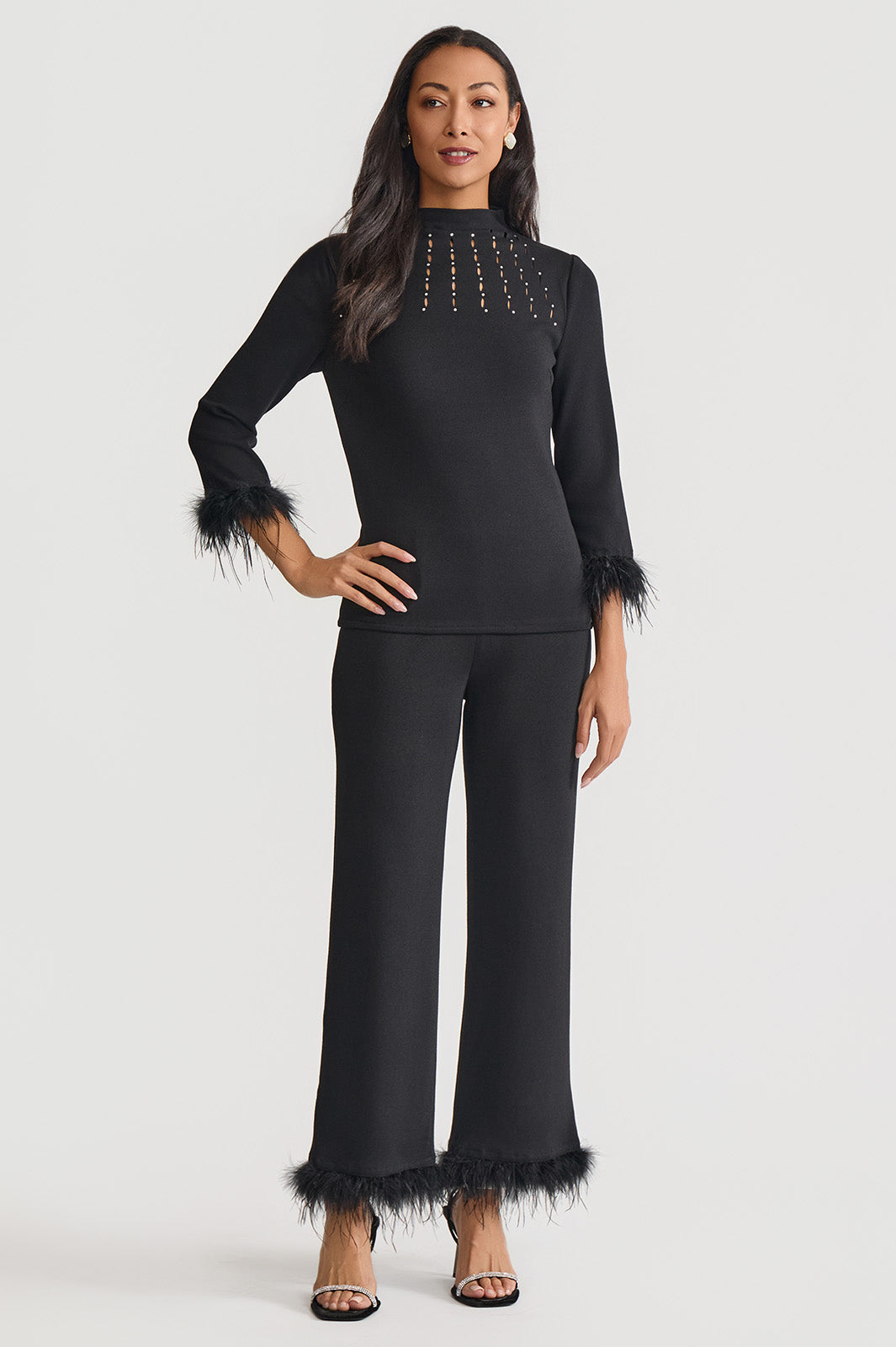 Wide-Leg Soft Knit Feather Pants | Ming Wang display picture 1