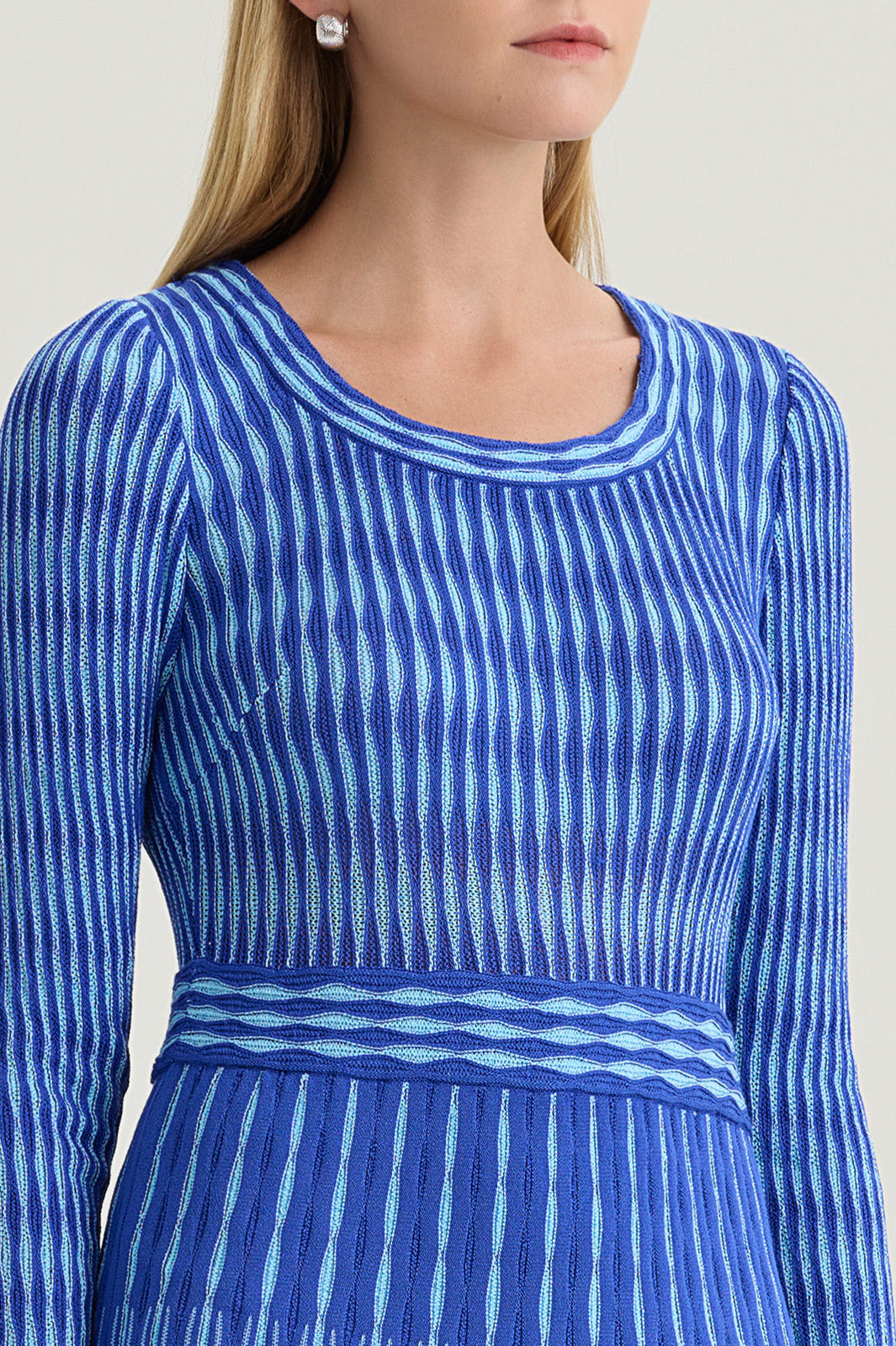 blue pointelle knit midi dress Amalthea Midi Dress in Pointelle Knit